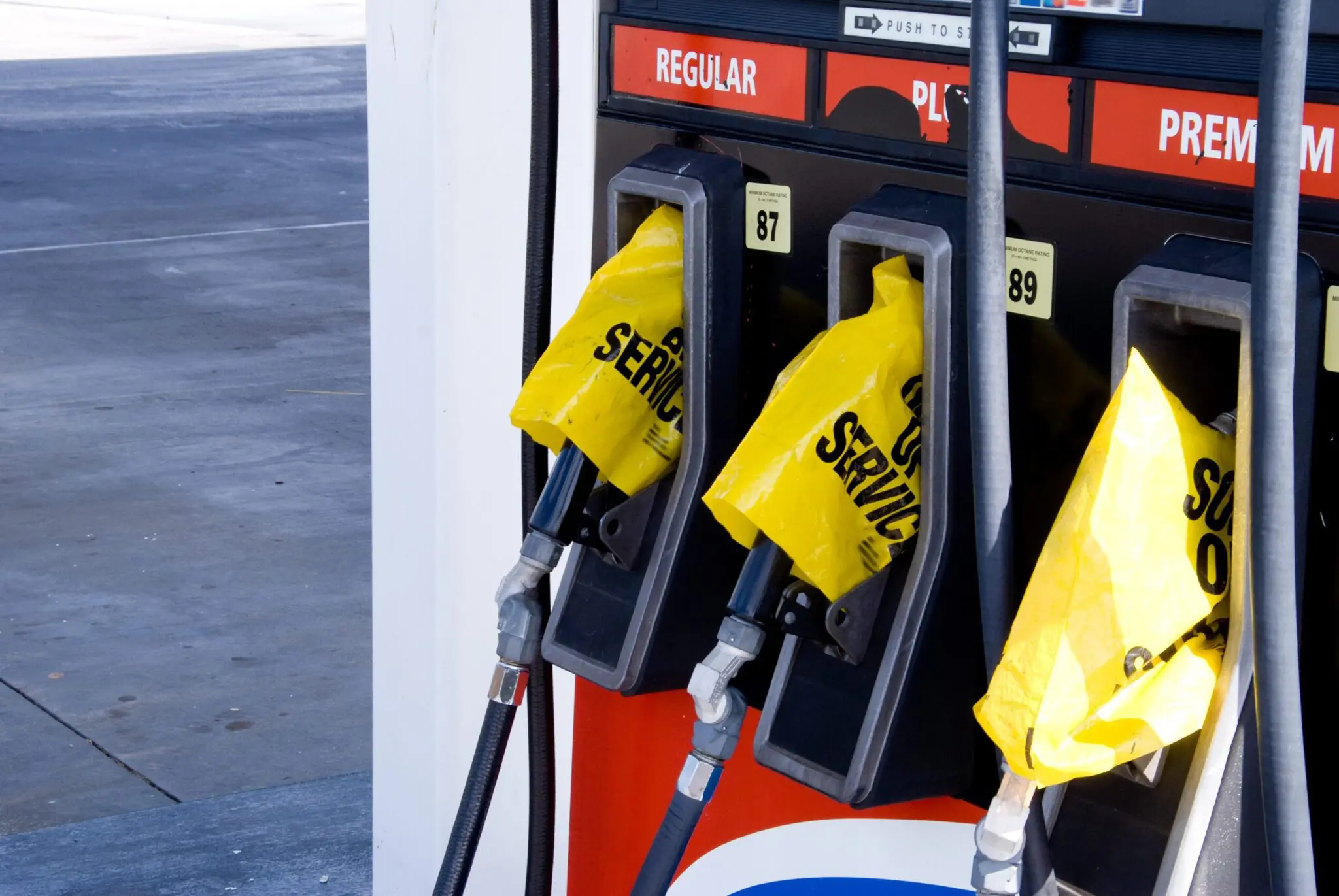 A gas station has run out of gasoline.